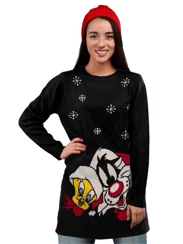 Looney Tunes - Sylvester und Tweety Strickkleid Winter in schwarz