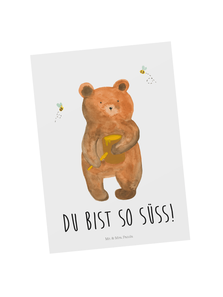 Postkarte Bär Honig mit Spruch in Weiß