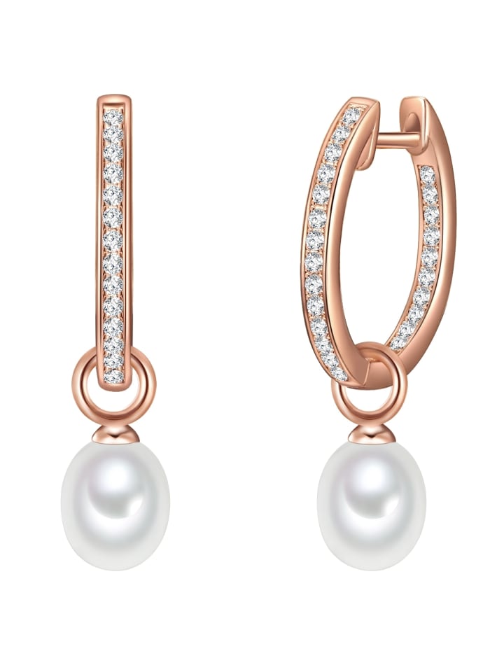 Creolen aus Sterling Silber mit Zirkonia und Süßwasser-Zuchtperle in roségold