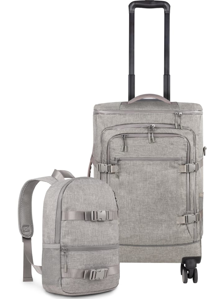 Reisetrolley mit Rucksackfunktion und kleinem 5L Rucksack in Beige