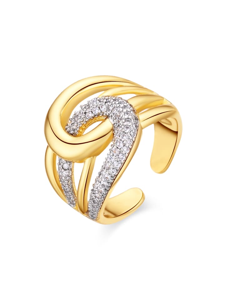 ring in brilliant-cut zirconia with an 18-K yellow gold finish - Nava