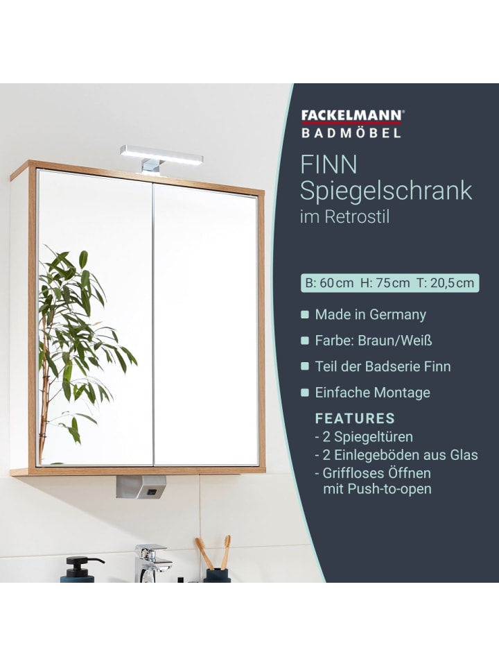 Fackelmann Spiegelschrank | günstig in FINN hellbraun-60(B)x75(H)x20,3(T)cm limango kaufen