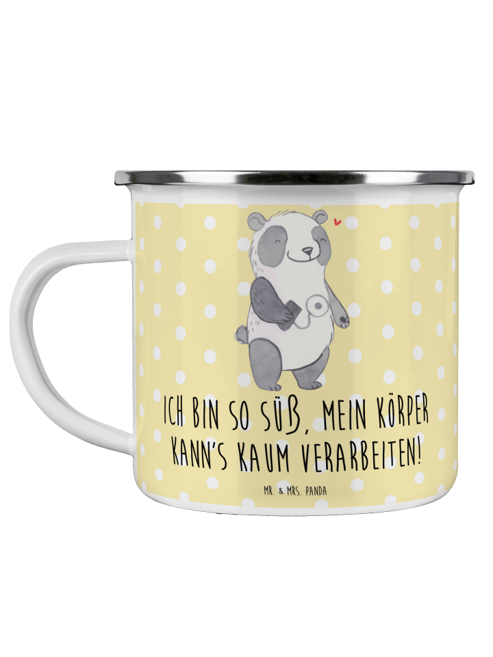 Emaille Tasse Panda Insulinpumpe mit Spruch in Gelb Pastell