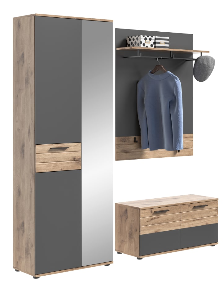 Garderoben-Set (B/H/T: 175x200x37 cm) in Nox Oak Nachbildung und Basalt grau