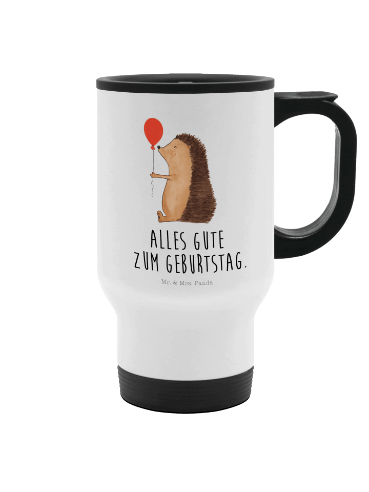 Thermobecher Igel Luftballon mit Spruch in Weiß