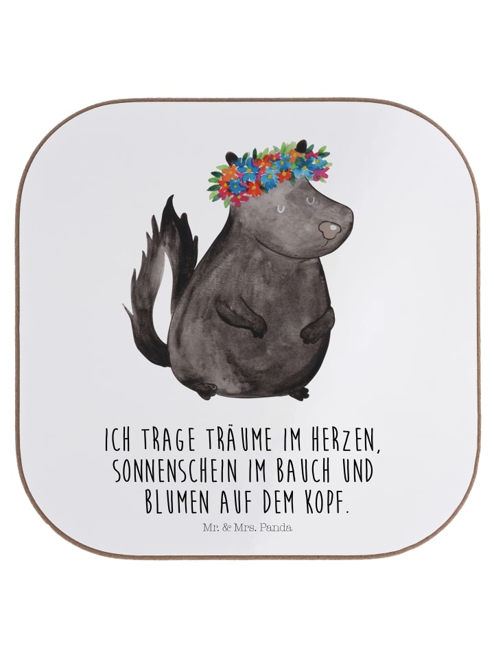 Glasuntersetzer Stinktier mit Spruch in Weiß