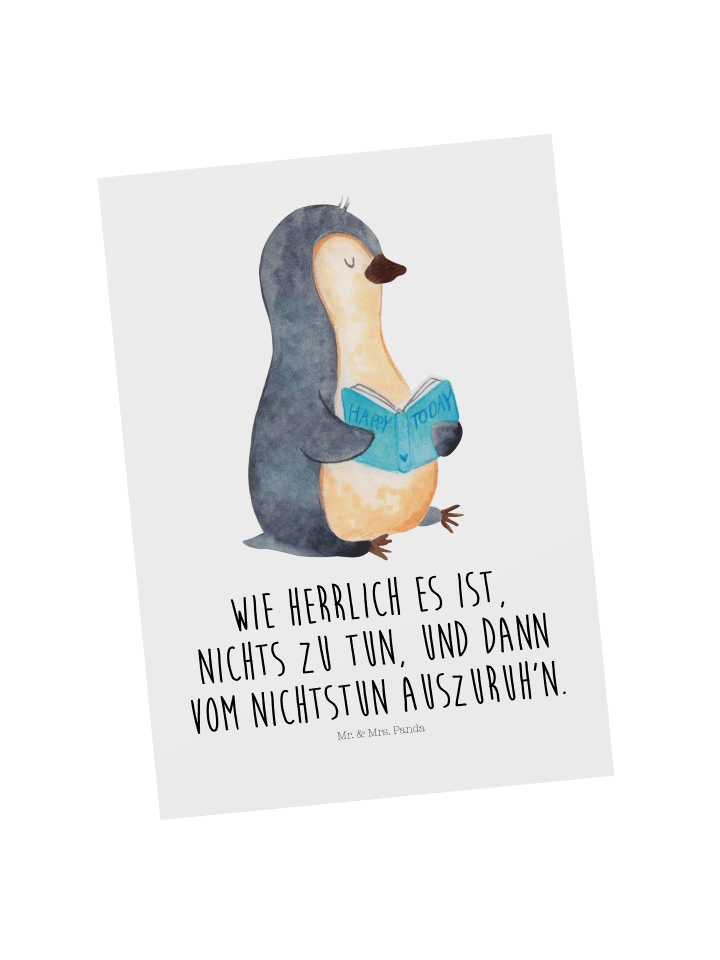 Grußkarte Pinguin Buch mit Spruch in Weiß
