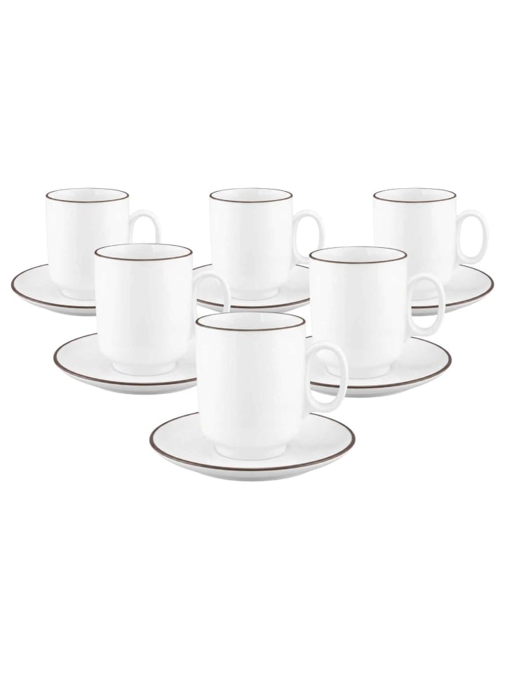 6er Set Kaffeebecher mit Untere Sento Home Pure Lines in Chocolate Brown 400 ml