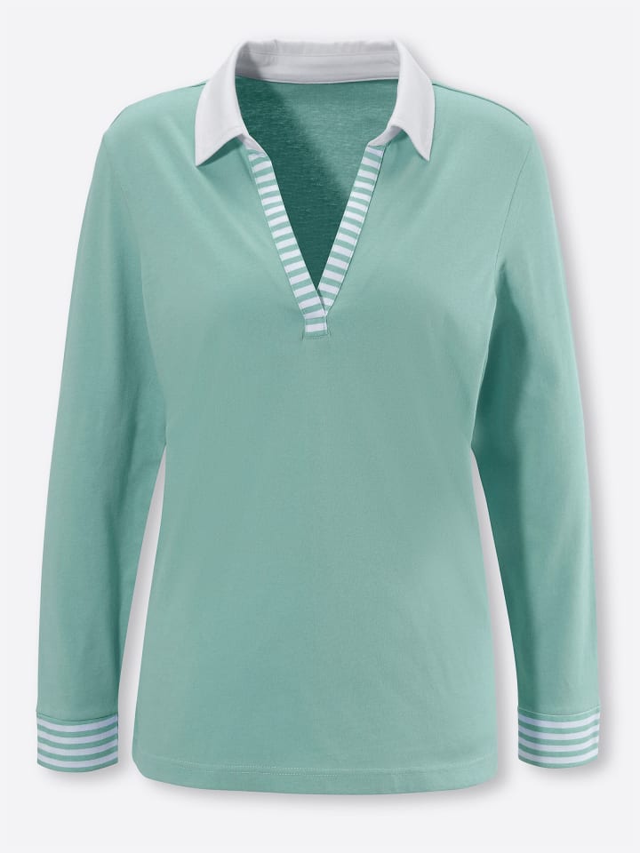 Langarm-Shirt in salbei-weiß