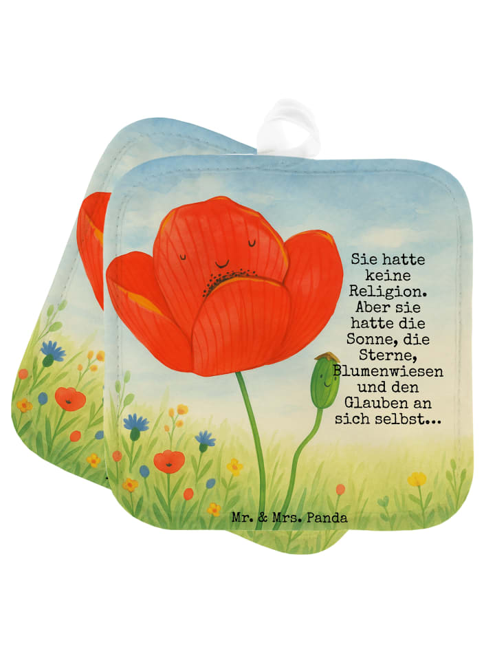 Topflappen Blume Mohnblume Design mit Spruch in Weiß