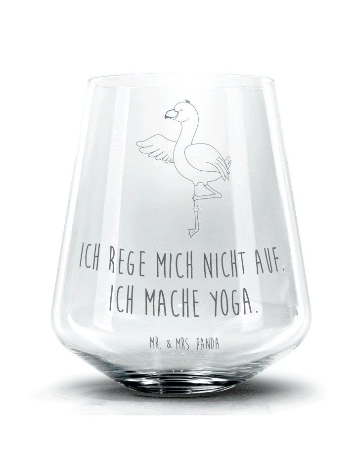 Whiskeyglas Flamingo Yoga mit Spruch in Transparent