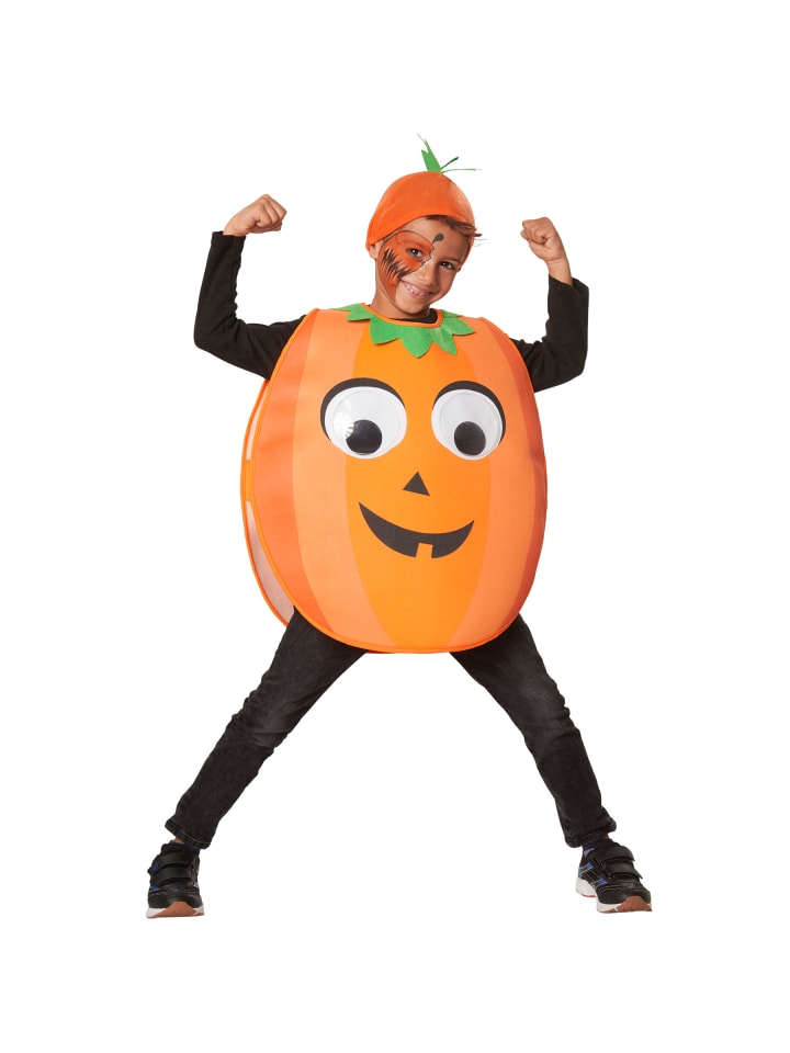 Halloweenkürbis/Kürbisfigur, in schwarz/orange, Gr. 104 (3-4 Jahre)