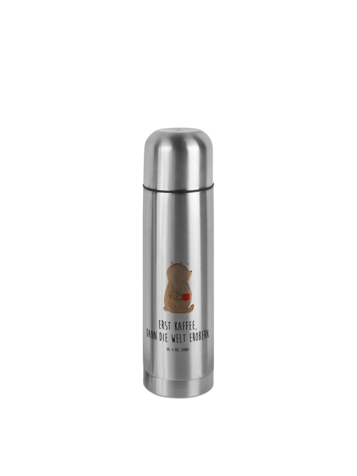 Thermoflasche Bär Kaffee mit Spruch in Transparent