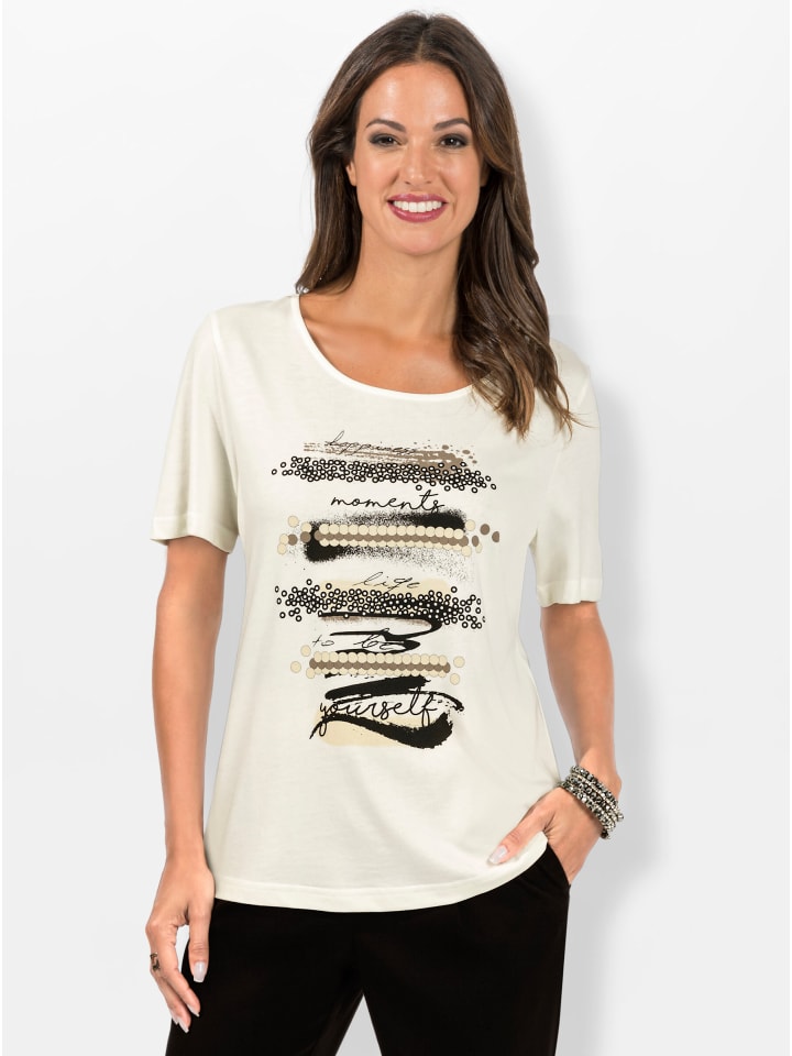 Shirt in ecru-schwarz-bedruckt