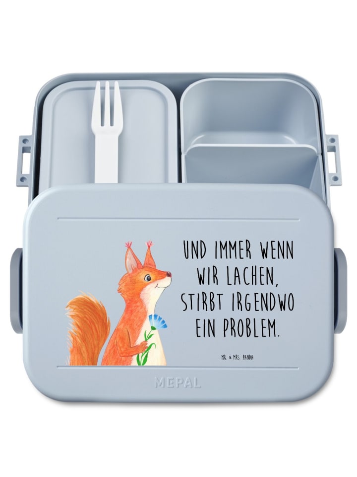 Bentobox Eichhörnchen Blume Motiv mit Spruch in Blau Pastell