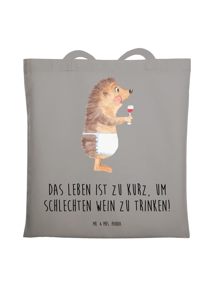 Baumwolltasche Igel Wein mit Spruch in Light Grey