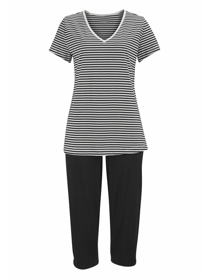 Capri-Pyjama in schwarz-gestreift