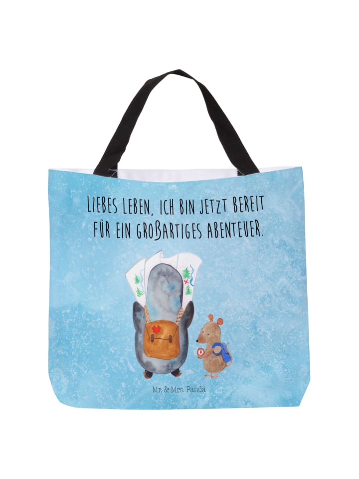 Strandtasche Pinguin & Maus Wanderer mit Spruch in Eisblau