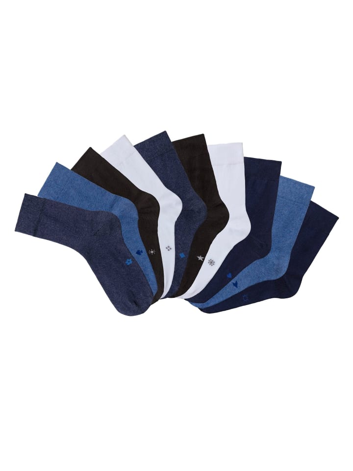 Basicsocken in 2x schwarz, 2x blau, 2x jeans-meliert, 2x weiß