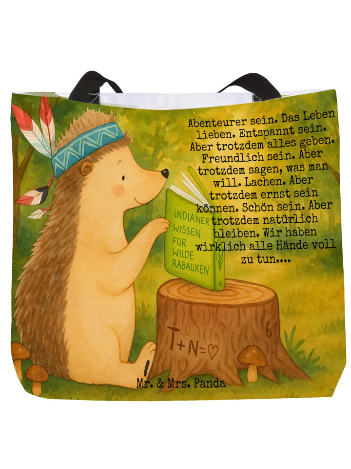 Tote Bag Igel Federschmuck Design mit Spruch in Weiß
