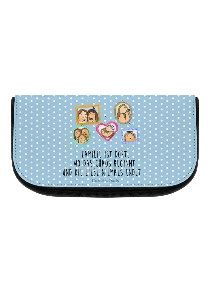 Kosmetiktäschchen Igel Familie mit Spruch in Blau Pastell