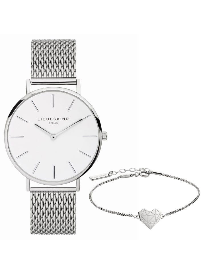 Uhr & Armband Set Minimalistic Hearts in silber