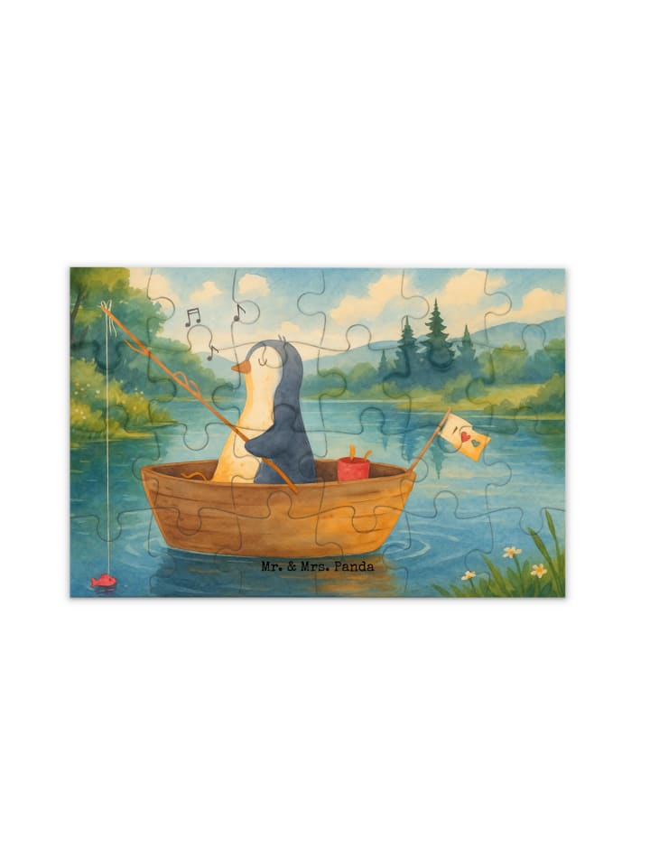 Puzzlespiel Pinguin Angelboot Design ohne Spruch in Weiß
