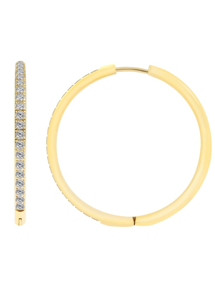 Damen Ohrringe – Klappcreole aus Edelstahl mit Strass Steinchen in gold
