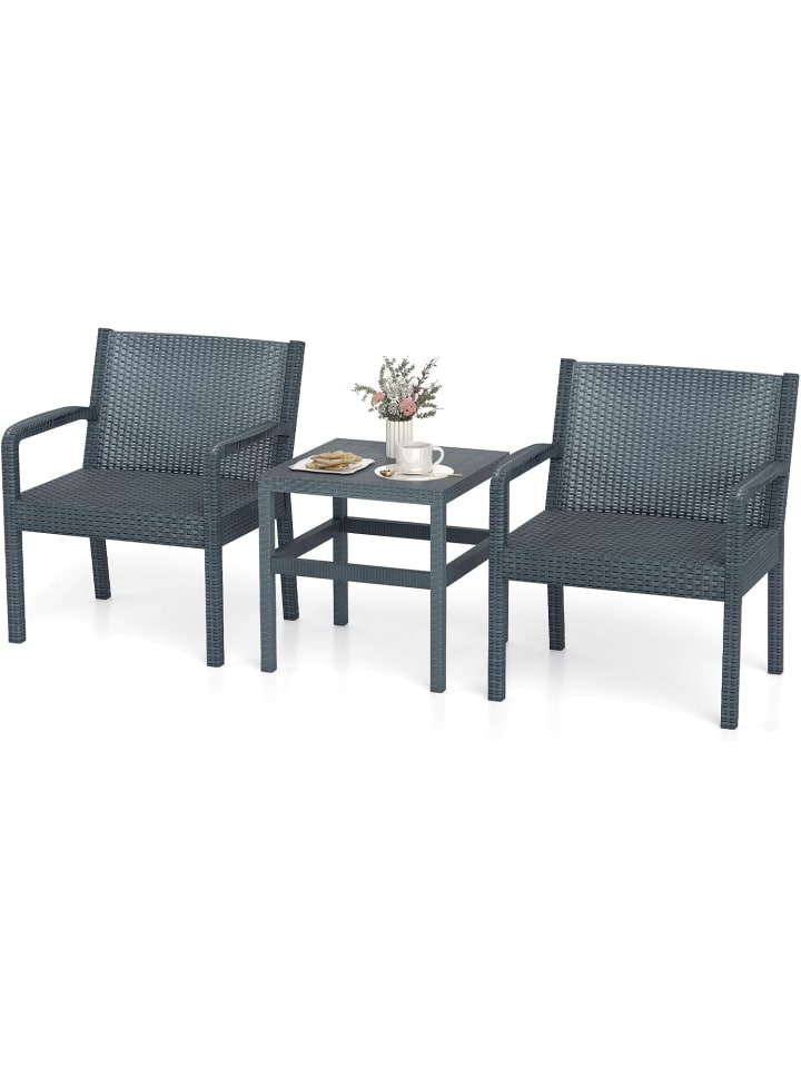3 tlg. Rattan Gartenmöbel Set in Grau