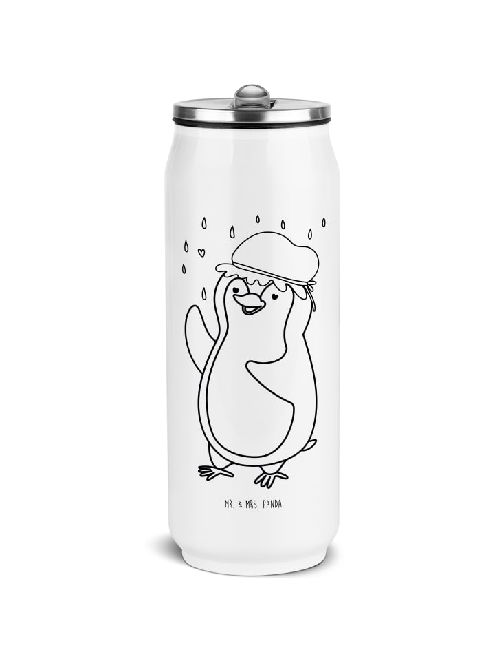 Trinkflasche Pinguin Duschen ohne Spruch in Weiß