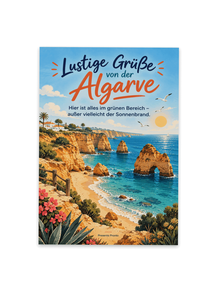 Postkarte Küste mediterran Design mit Spruch in Weiß