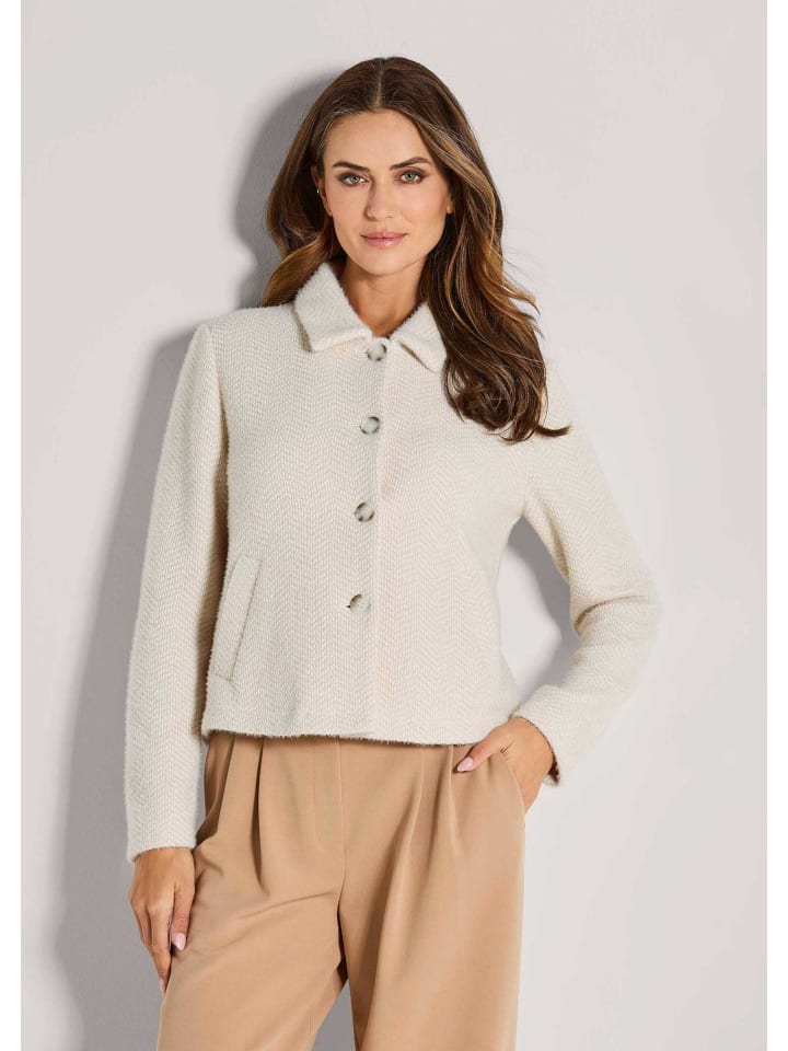 Eleganter Damenblazer mit Hornknöpfen in perlweiß