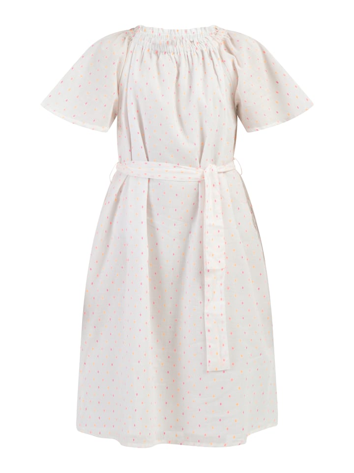 Mädchen Kleid in Weiss Pinkorange Punkte