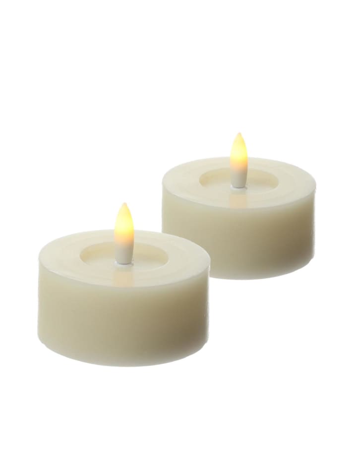 2x LED Maxi Teelichter Lina Rustik Optik Echtwachs D: 7cm in creme