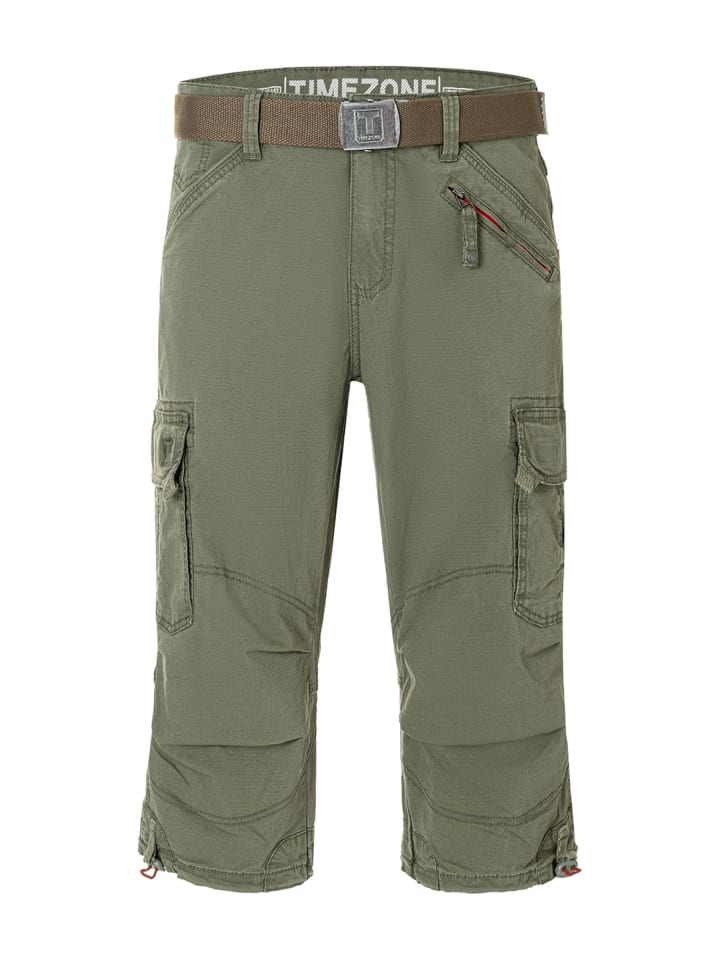 Cargo Shorts Wadenlang inkl. Gürtel Reißverschluss Loose Fit in Olive