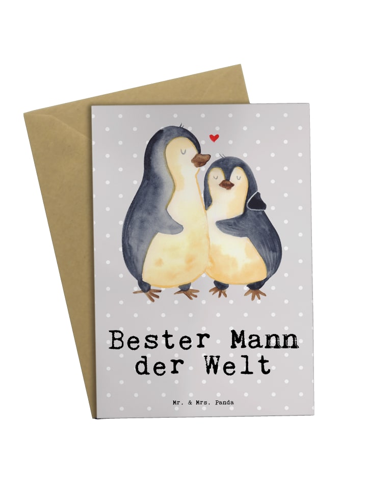 Klappkarte Pinguin Bester Mann der Welt mit Spruch in Grau Pastell