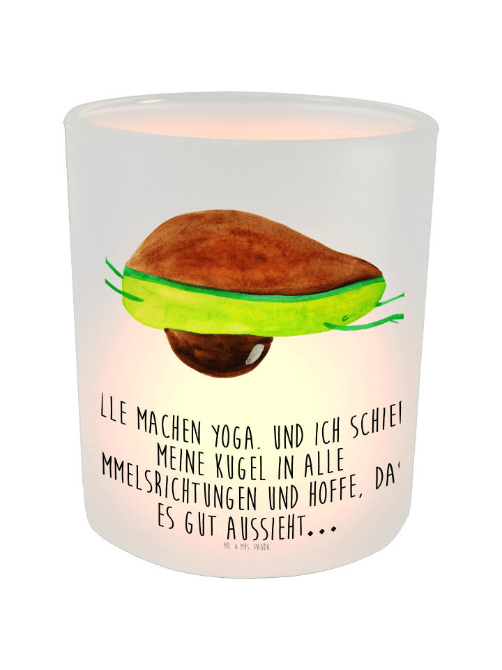 Teelicht Glas Avocado Yoga mit Spruch in Transparent