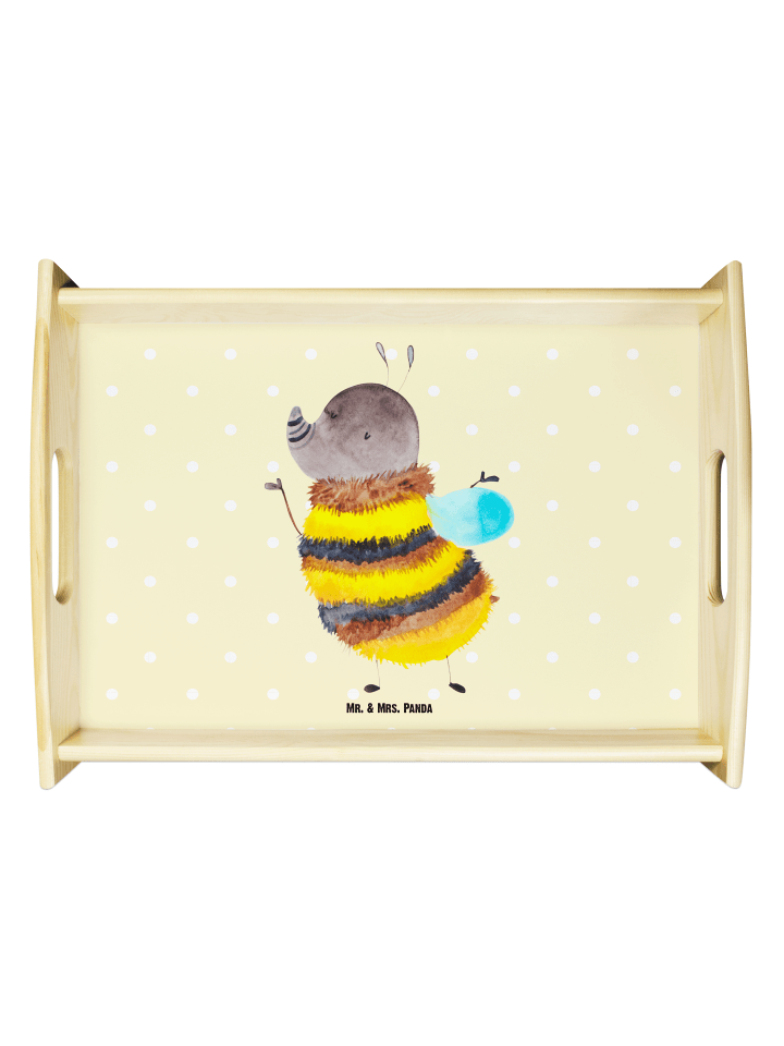Holz Tablett Hummel flauschig ohne Spruch in Gelb Pastell