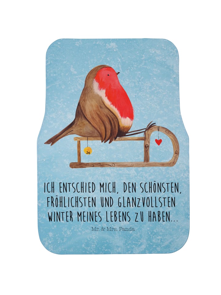 Auto Teppich Rotkehlchen Schlitten mit Spruch in Eisblau