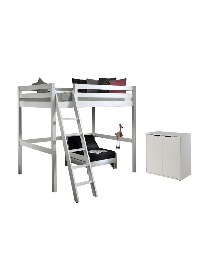 HOCHBETT Katheryn 209x190x215 mit Kommode und Bettsessel Holz Weiß