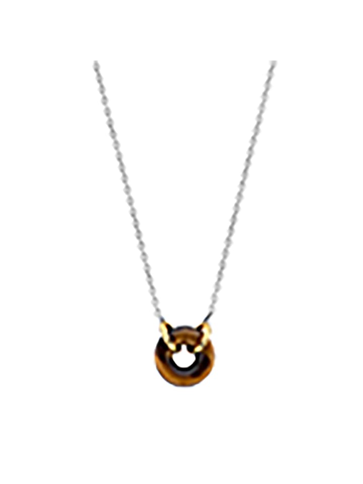 Collier "Tigerauge farbender Stein bicolor vergoldet" in Silber