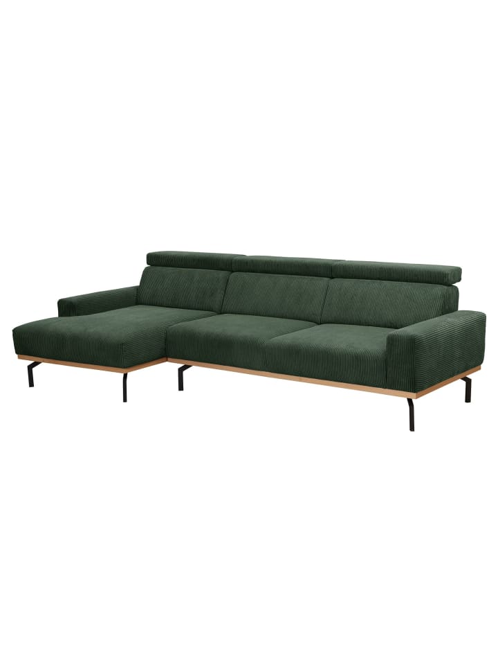 SOFA mit Longchair links Katrien Cordstoff dunkelgrün