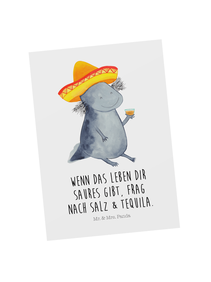 Postkarte Axolotl Tequila mit Spruch in Weiß