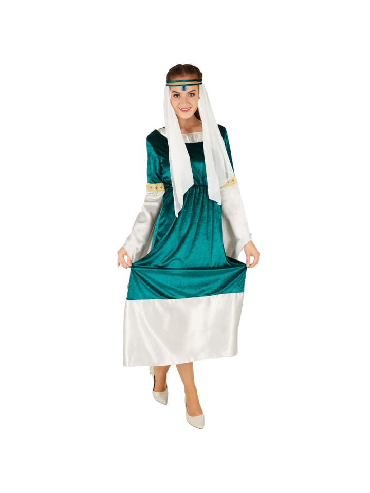 Prinzessin/Edelfrau, in grün/weiß, Aus schönem Satin und Pannesamt