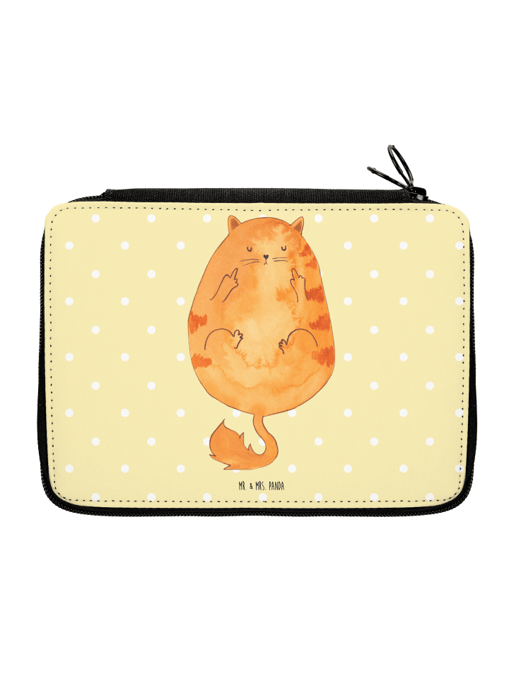 Federtasche Katze Frühaufsteher ohne Spruch in Gelb Pastell
