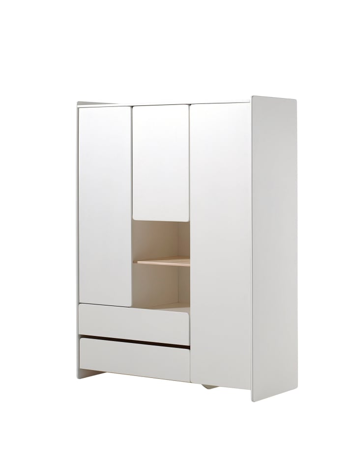 KINDERZIMMERSCHRANK Karilynn 133x55x190 MDF+Massivholz Weiß