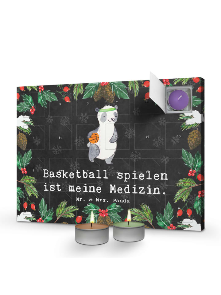Adventskalender Panda Basketball mit Spruch in Kreidetafel
