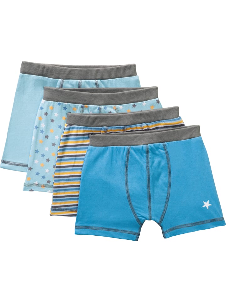 Baumwolle, Single-Jersey Jungen-Pants 4er-Pack in blau/gelb