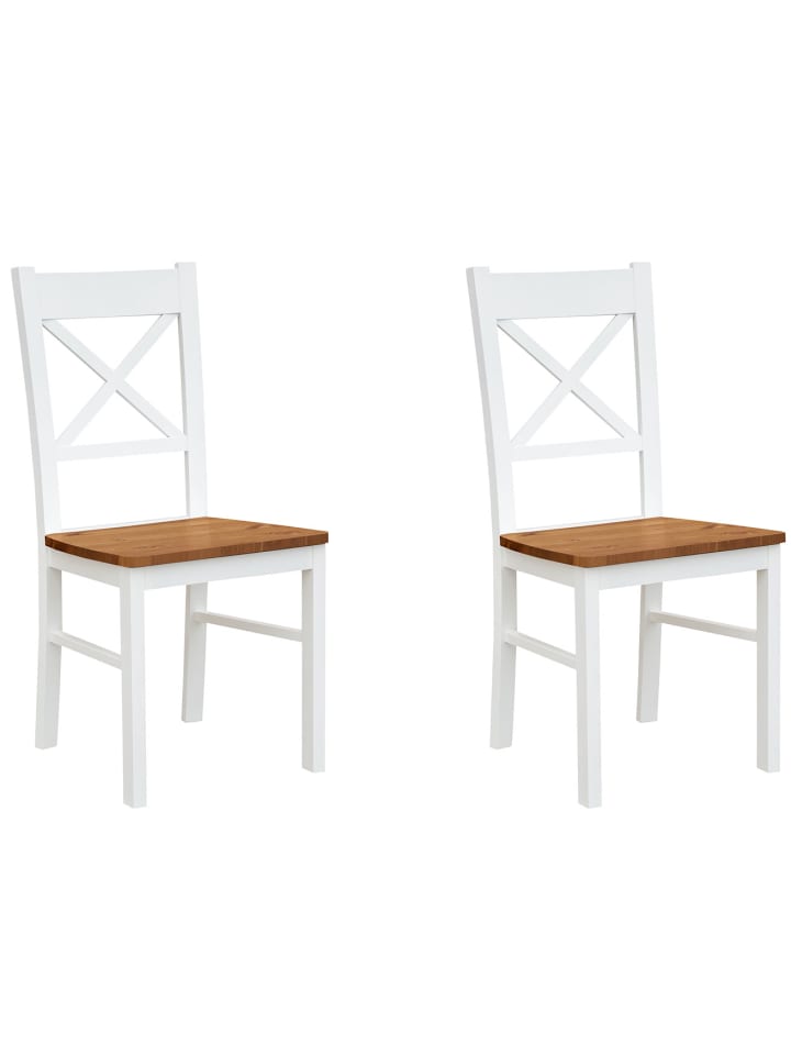 Stühle 2er Set Belluno Elegante weiß lackiert / Eichefarben 43 / 44 / 93cm