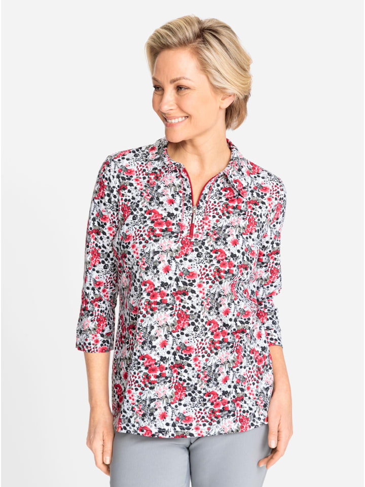 Shirt in rot-ecru-bedruckt